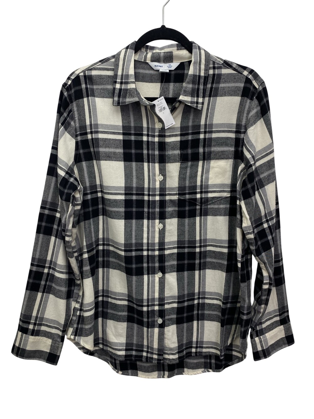 Old Navy Shirt Womens Large Black Plaid Flannel Long Sleeve Button Up Top
